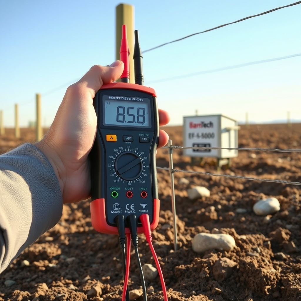 <clean photorealistic photo/illustration of a hand using a digital multimeter with probes