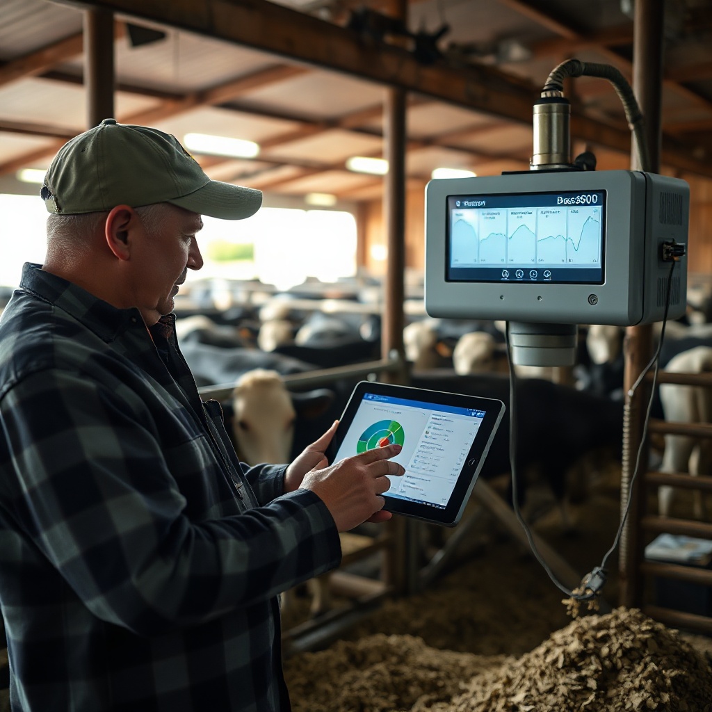 <clean photorealistic photo of a Brisket Boss 5000 unit installed in a barn
