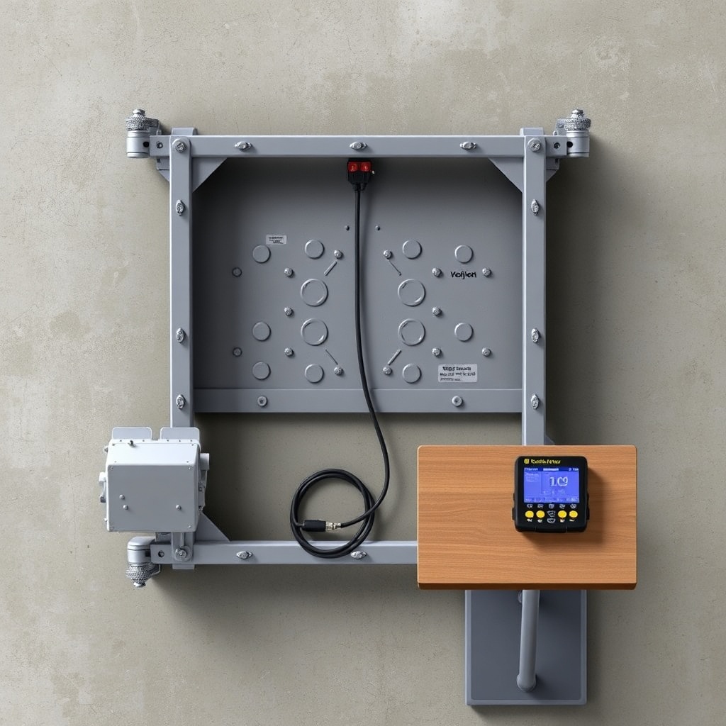 A simple clean illustration showing the underside of a CattleMaster X3 on a concrete floor